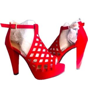 TOP Moda Red Stiletto Heels with Strappy Design